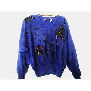 Vintage Marisa Christina Heavy embroidery beaded wool blend dolman sweater